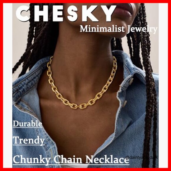 14K Gold Plated Chunky Paperclip Chain Necklace Waterproof Statement Choker - Picture 5 of 7